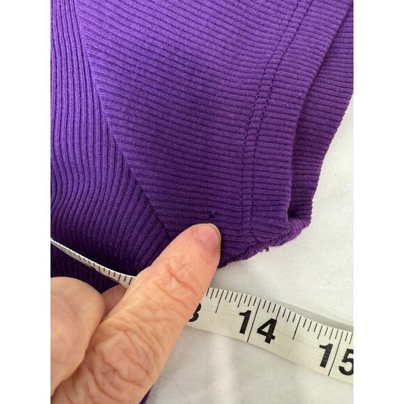 Vintage Y2K Aqua Rhinestones Fitted Ribbed 2000s Made USA Scoop Neckline Small - Picture 4 of 7